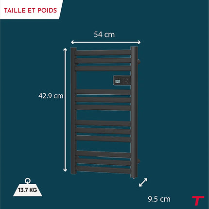 Sèche-serviette électrique sans fluide connecté WiFi - noir - 54 cm - COSMO