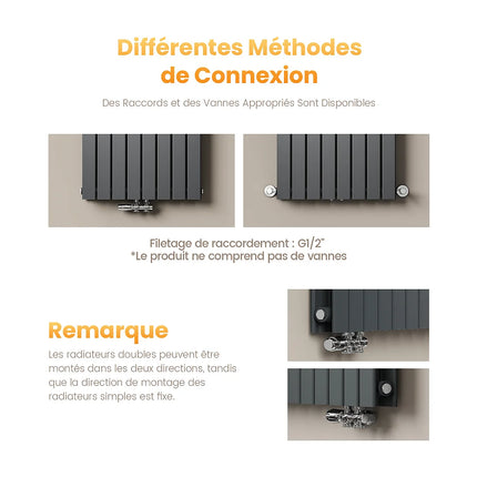 Radiateur à eau chaude vertical double épaisseur - anthracite - 46 cm - DS CONCEPT