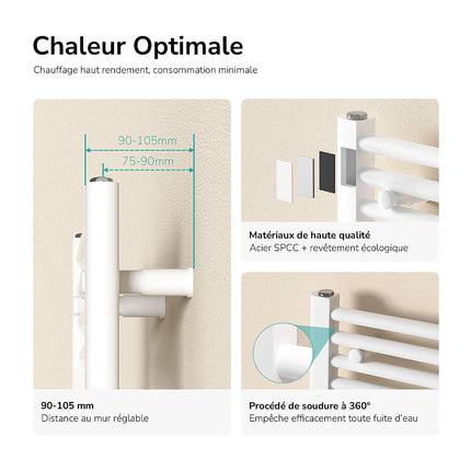 Radiateur sèche-serviettes à eau chaude finition blanc laqué - 50 cm - DS CONCEPT