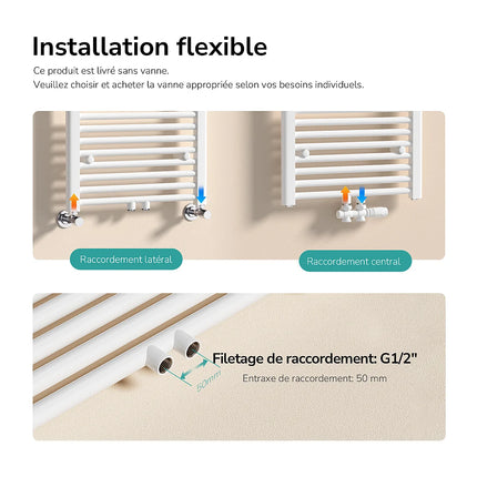 Radiateur sèche-serviettes à eau chaude finition blanc laqué - 50 cm - DS CONCEPT