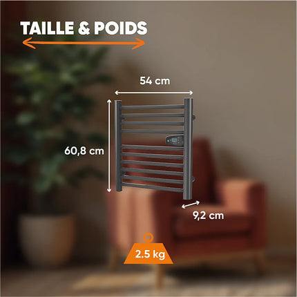Sèche-serviette électrique sans fluide noir 54 cm HESTIA