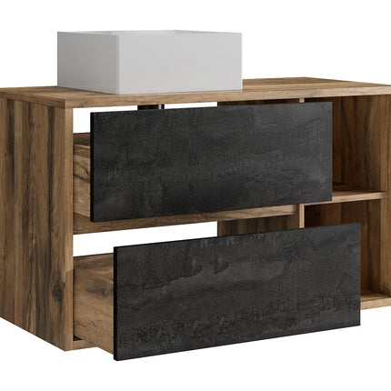 Meuble de salle de bain suspendu esprit loft avec vasque carrée à poser - Naturel et anthracite - 100 cm - TIKITIKI