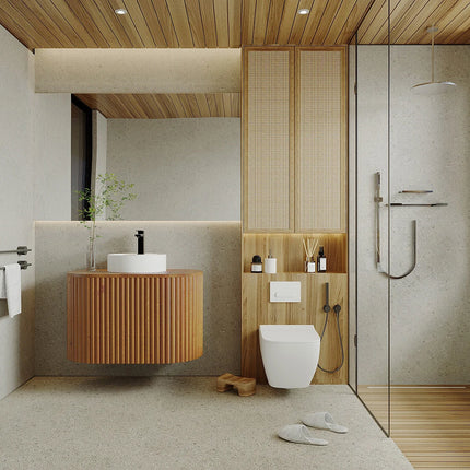 Meuble sous vasque suspendu rainuré avec porte push to open - naturel clair - 90 cm - TOWARI