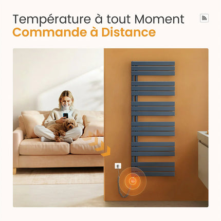 Radiateur sèche-serviettes électrique connecté gris anthracite - 76,2 cm - EMKE DS CONCEPT