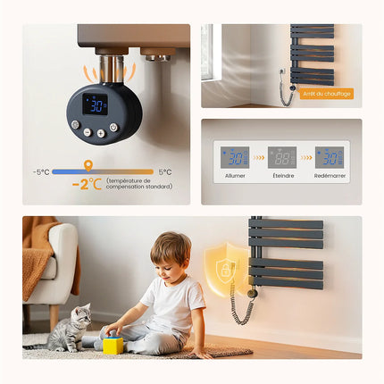 Radiateur sèche-serviettes électrique connecté gris anthracite - 76,2 cm - EMKE DS CONCEPT