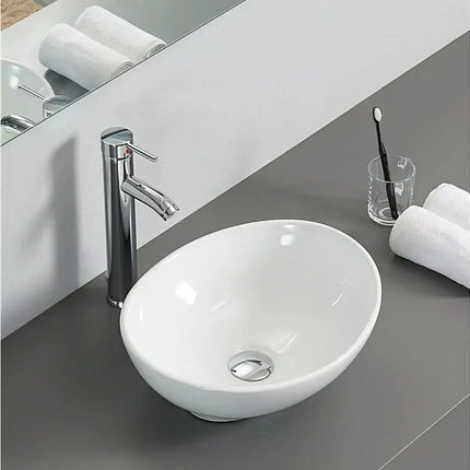 Vasque à poser elliptique en porcelaine avec vasque ovale - blanc - 41 cm - DS CONCEPT