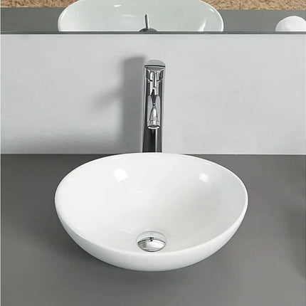 Vasque à poser elliptique en porcelaine avec vasque ovale - blanc - 41 cm - DS CONCEPT