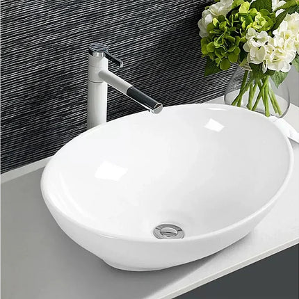 Vasque à poser elliptique en porcelaine avec vasque ovale - blanc - 41 cm - DS CONCEPT