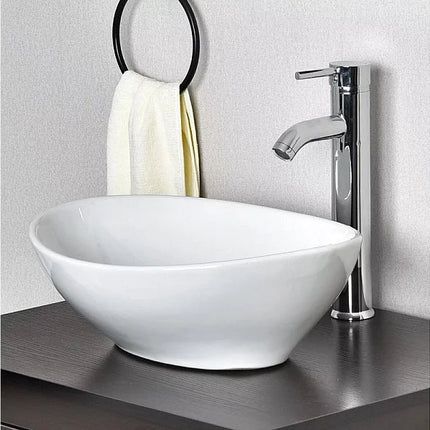 Vasque à poser elliptique en porcelaine avec vasque ovale - blanc - 41 cm - DS CONCEPT