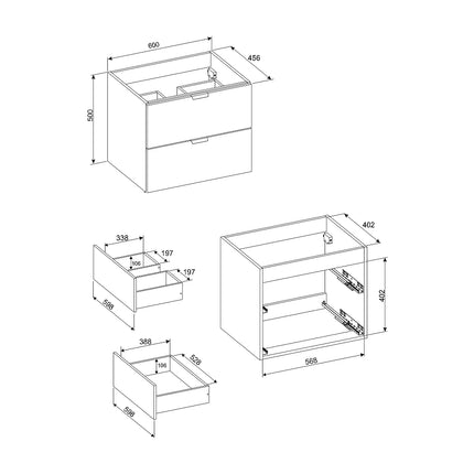 Meuble de salle de bain suspendu lisse avec vasque à encastrer - Blanc - 60 cm - AVORELI