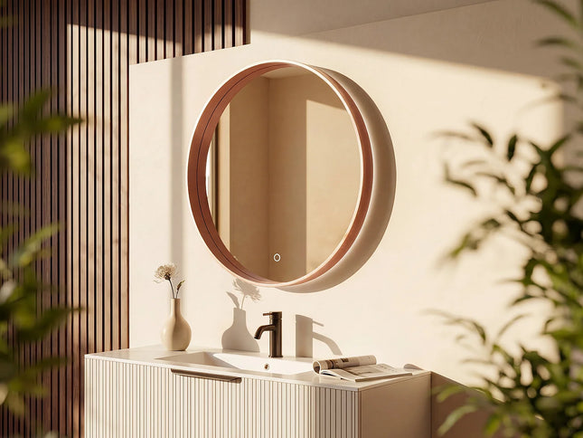 Miroir rond lumineux avec éclairage LED et anti-buée - Rose gold - 60 cm - CERALUMA