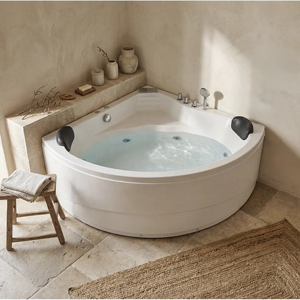 Baignoire balnéo d'angle gauche avec système de cascade - Blanc - 150 cm - AGLENA