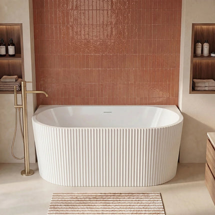 Baignoire semi îlot asymétrique texturée - Blanc - 80 cm - ZELINA