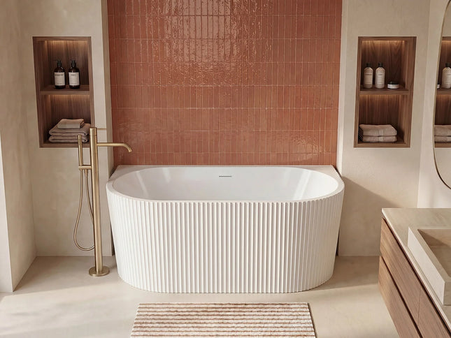 Baignoire semi îlot asymétrique texturée - Blanc - 80 cm - ZELINA