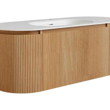 Meuble de salle de bain suspendu strié avec vasque à encastrer en résine blanc mat - Naturel clair - 120 cm - LILIKO