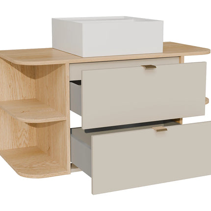 Meuble de salle de bain suspendu avec vasque à poser carrée - Beige et naturel clair - 60 cm - LAVENA