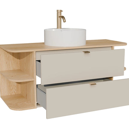 Meuble de salle de bain suspendu avec vasque à poser ronde - Beige et naturel clair - 80 cm - LAVENA