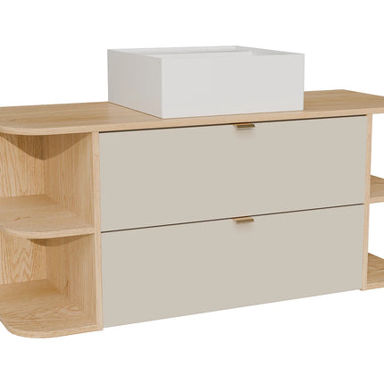 Meuble de salle de bain suspendu avec vasque à poser carrée - Beige et naturel clair - 80 cm - LAVENA