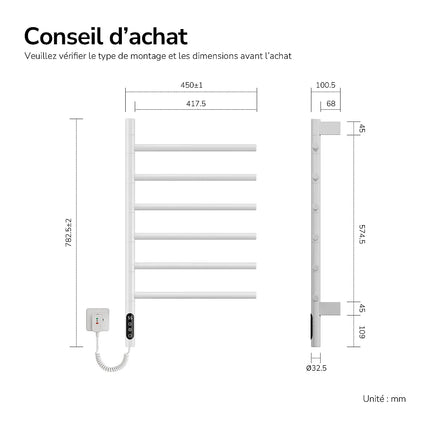 Sèche-serviettes électrique bras pivotants 180° - Blanc - 45 cm - EMKE DS CONCEPT