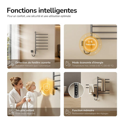 Sèche-serviettes électrique pivotant 180° - Gris - 45 cm - EMKE