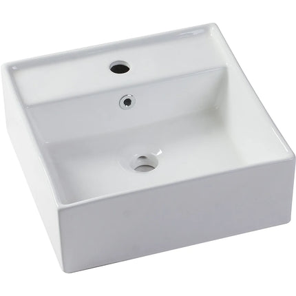 Meuble de salle de bain suspendu avec vasque à poser carrée - Beige et naturel clair - 60 cm - LAVENA