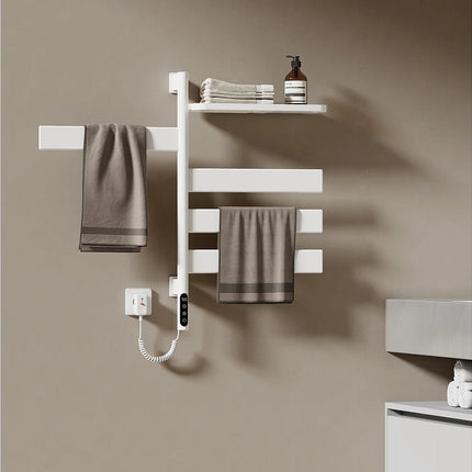 Sèche-serviettes électrique design pivotant avec étagère - Blanc - 45 cm