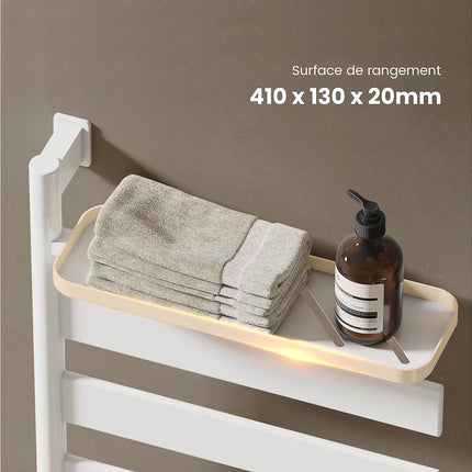 Sèche-serviettes électrique design pivotant avec étagère - Blanc - 45 cm
