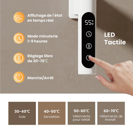 Sèche-serviettes électrique design pivotant avec étagère - Blanc - 45 cm