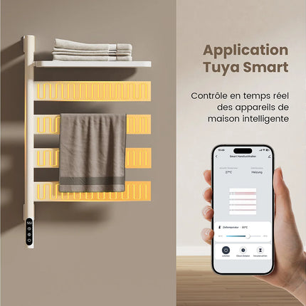 Sèche-serviettes électrique design pivotant avec étagère - Blanc - 45 cm