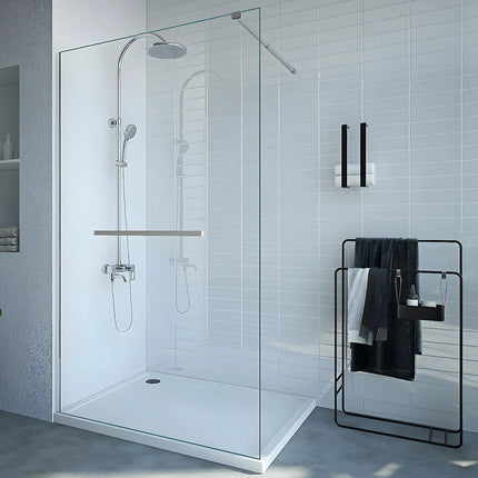 Paroi de douche à l'italienne design industriel avec porte-serviette - Argenté - 120 cm - Les Astucieux