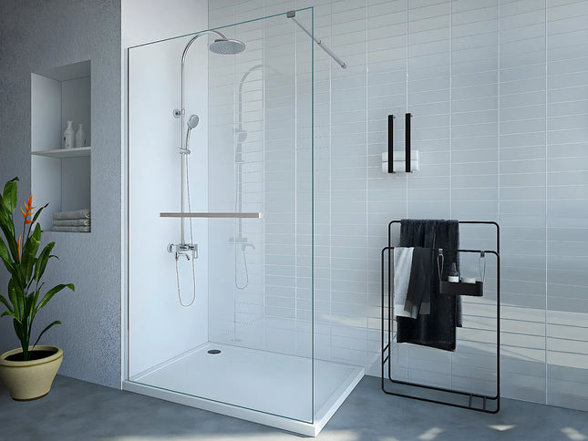 Paroi de douche à l'italienne design industriel avec porte-serviette - Argenté - 120 cm - Les Astucieux