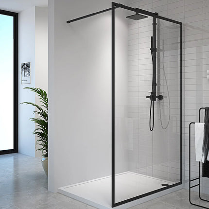 Paroi de douche à l'italienne design minimaliste - Noir mat - 120 cm - AMBERI