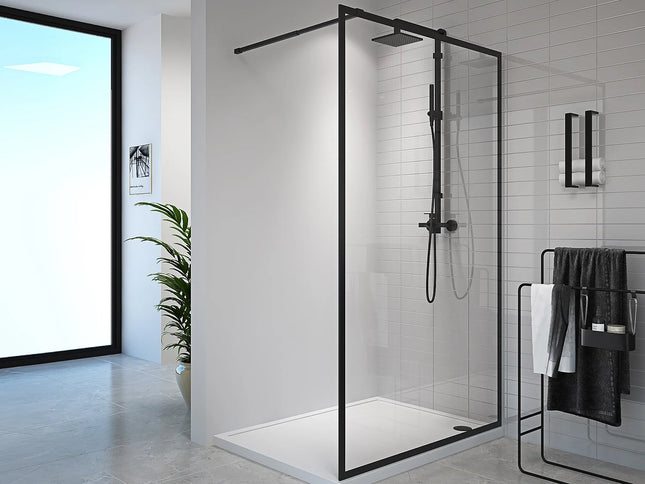 Paroi de douche à l'italienne design minimaliste - Noir mat - 120 cm - AMBERI
