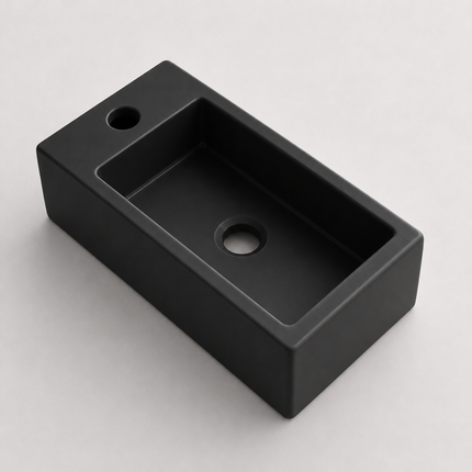 Fontaine de toilette compacte en céramique mate avec perçage robinet gauche - Noir - 37 cm - Fonza