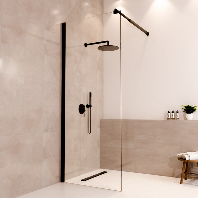Paroi de douche à l’italienne avec traitement Nano - Noir mat - 80 x 200 cm - Lima