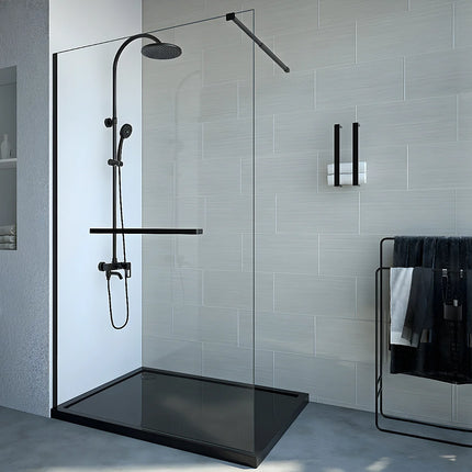 Paroi de douche à l'italienne design industriel avec porte-serviette - Noir - 120 cm - KRISTEN