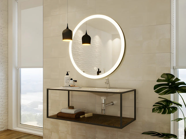 Miroir lumineux rond avec LED - noir - 80 cm - NUMEA
