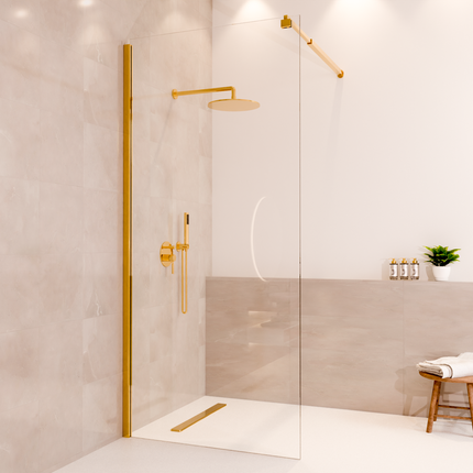 Paroi de douche avec traitement Nano - Or brillant - 90 x 200 cm - Lima