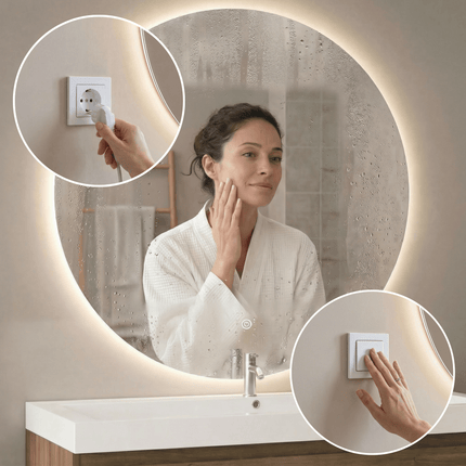Miroir rond avec fonction anti-buée et éclairage LED réglable - 100 cm - AUSTIN