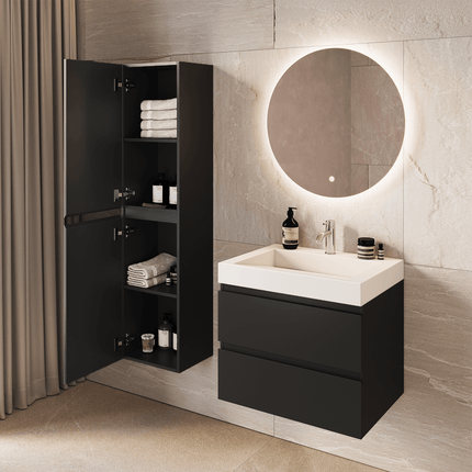 Meuble de salle de bain suspendu avec lavabo en marbre minéral - Noir et blanc - 60 cm - Azuro