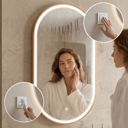 Miroir de salle de bains avec éclairage LED intégré et fonction anti-buée - 40 x 70 - Berlin