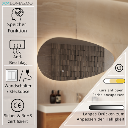 Miroir salle de bains design organique avec éclairage LED - 140 cm - Adana