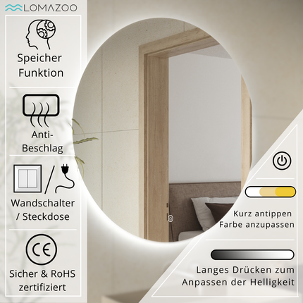 Miroir rond avec fonction anti-buée et éclairage LED réglable - 100 cm - AUSTIN