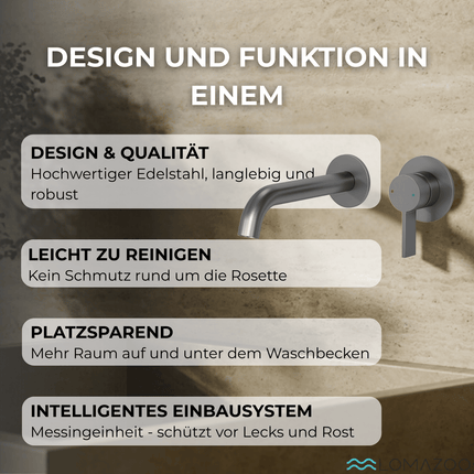 Mitigeur lavabo encastré finition Gun Metal - Gaia
