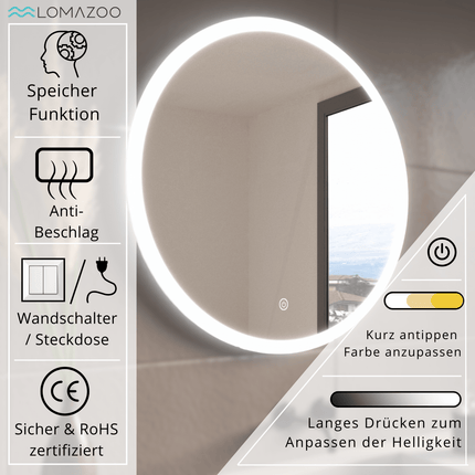 Miroir de salle de bain avec éclairage LED intégré - blanc - 70 cm - Helsinki