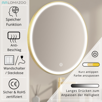 Miroir de salle de bains avec fonction anti-buée et éclairage LED réglable - 80 cm - PARIS