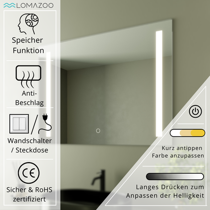 Miroir de salle de bain LED avec fonction anti-buée - 80 cm - REYES