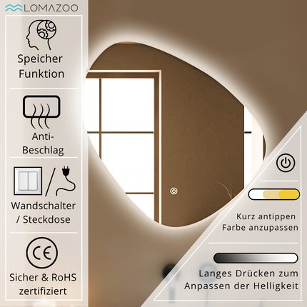 Miroir de salle de bain design avec éclairage LED et fonction anti-buée - 80 x 80 cm - Zürich
