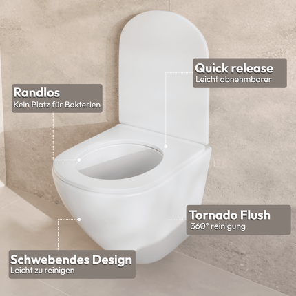 Toilette suspendue rimless avec abattant softclose - blanc - LINEA