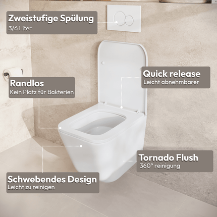 Toilette suspendue design avec réservoir encastré - Blanc - Linea